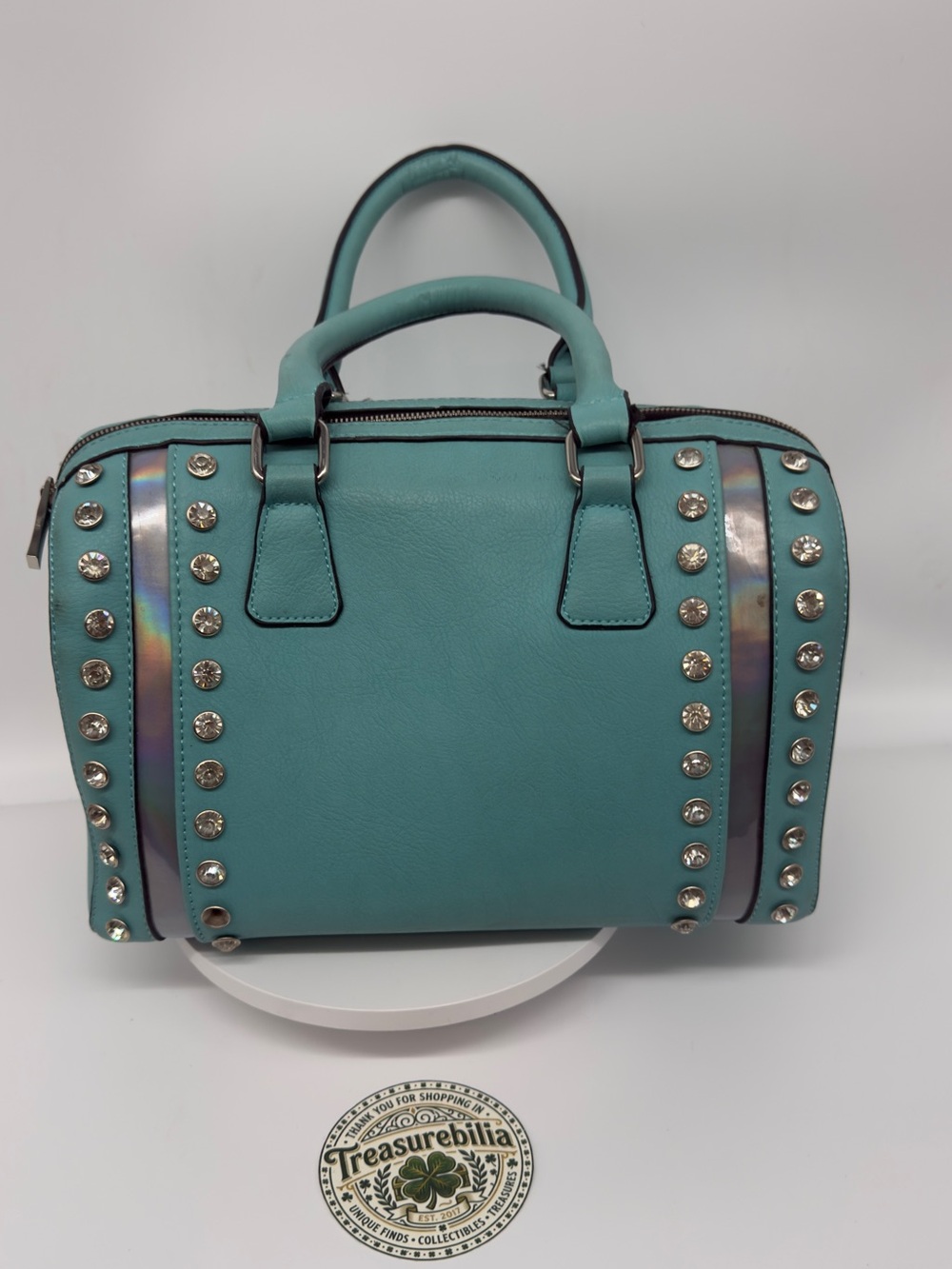 Source Unknown Aqua Studded Dome Satchel Handbag